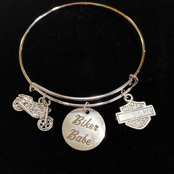 Biker Babe Bracelet Motorcycle Rider Charm Bangle May Be Personalized - Picture 2 of 9